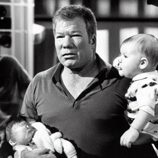 Image similar to william shatner yelling at baby, photograph 4 k