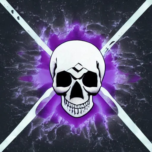 Prompt: deathstep album cover in purple colors, with a skull