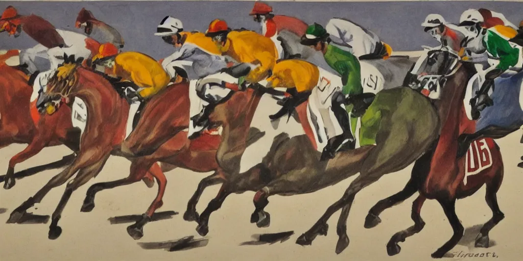 Image similar to horse race, black and white with color highlights, italian futurism style