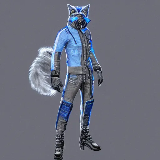 Prompt: A blueprint of a cyberpunk fox, detailed