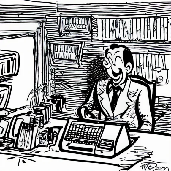 Prompt: walt disney illustration of a man frustrated with a computer