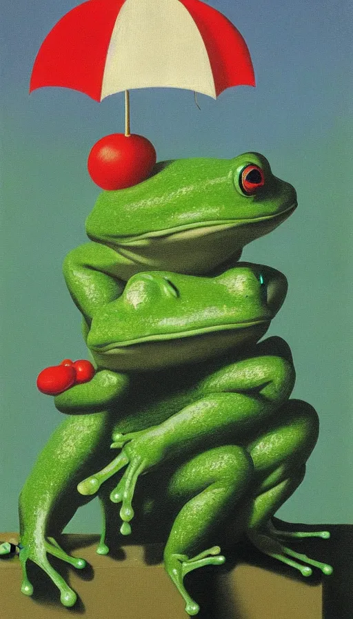 Prompt: raining frog by René Magritte, detailed, 4k