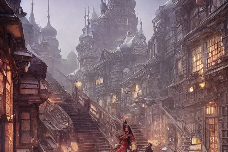 Prompt: It’s enchanting on the streets of Russian panel houses quarters on the Moon city, Norilsk, sci-fi, fantasy, intricate, very very beautiful, elegant, highly detailed composition, digital rendering, artstation, concept art, smooth, sharp focus, illustration, art by artgerm and greg rutkowski and alphonse mucha