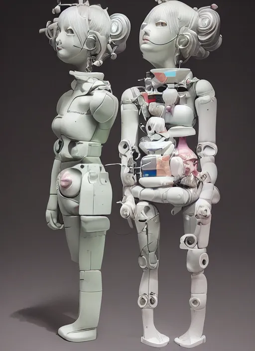 Prompt: studio photograph of a contemporary art sculpture of a modular quirky yorha android by hikari shimoda and jack gaughan