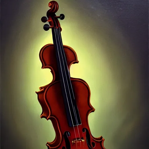 Image similar to anthropomorphic violin, oil painting, artstation, dramatic lighting, symmetry, beautiful