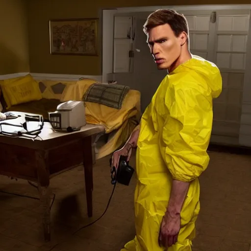 Image similar to Live Action Still of Jerma in Breaking Bad, real life, hyperrealistic, ultra realistic, realistic, highly detailed, epic, HD quality, 8k resolution, body and headshot, film still