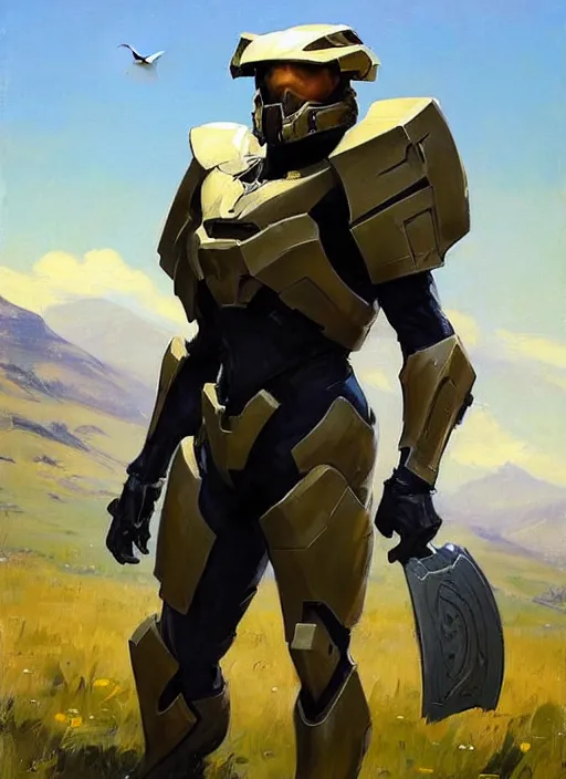 Prompt: Greg Manchess painting of a humanized Corgi wearing Forerunner Armor from Halo, countryside, calm, fantasy character portrait, dynamic pose, above view, sunny day, artwork by Jeremy Lipkin and Giuseppe Dangelico Pino and Michael Garmash and Rob Rey, very coherent asymmetrical artwork, sharp edges, perfect face, simple form, 100mm