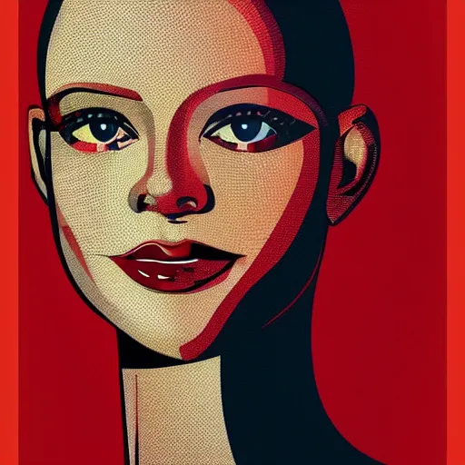 Image similar to smiling, happy, beautiful, intelligent, powerful mette frederiksen, loving eyes, fully clothed, wise, beautiful, dramatic lighting, sharp focus, art deco patterns by stanley artgerm, retro futurism, dramatic lighting, trending on artstation, flat colour, geometric curves, gradient filter