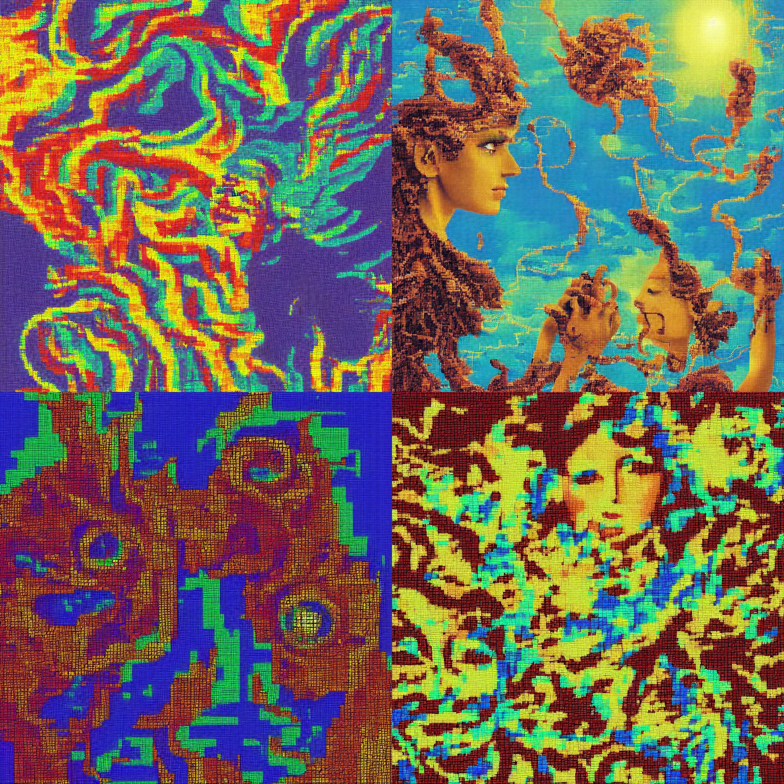 Prompt: the rise of consciousness, high detail , pixel art