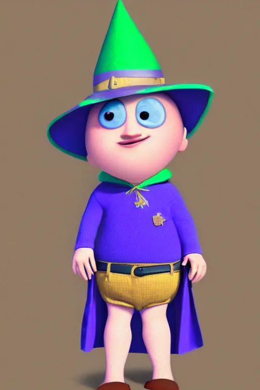 Image similar to a cute wizard full body pixar style
