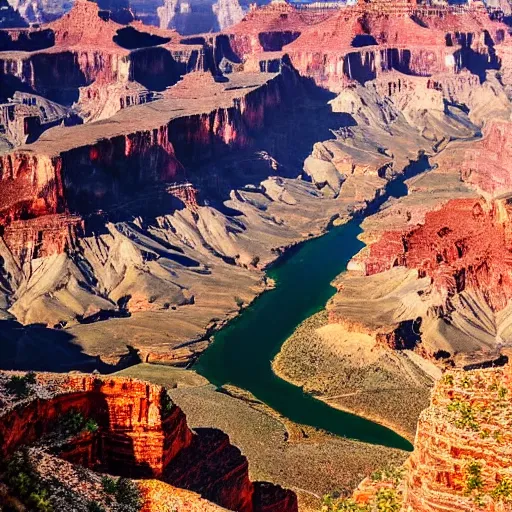 Prompt: picnic at the bottom of the grand canyon, helicopter, golden hour, photography