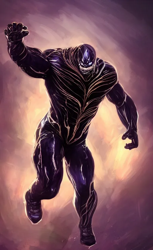 Image similar to full body portrait of venom as thanos, dynamic lighting, cinematic, ultra detailed, trending on art station, stunning visuals, creative, fantasy concept art