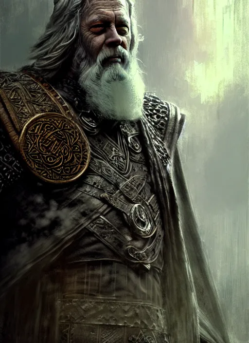 Image similar to odin, the allfather, illustration, full body, high quality, intricate details, details, craig mullins, intricate, atmosphere, highly detailed, matte painting, cinematic, deviantart, realistic, photorealistic, concept art