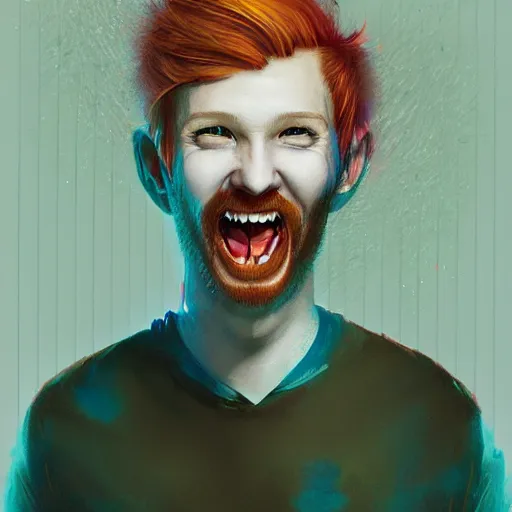 Prompt: a portrait of a laughing man with ginger hair, by ross tran, psychedelic, trippy