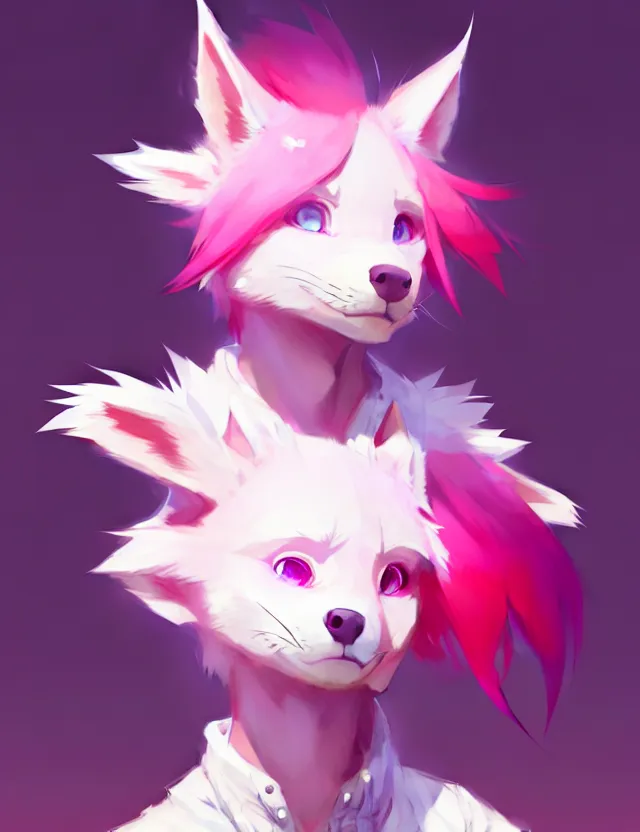 Image similar to a beautiful fullbody portrait of a cute anime boy with pink hair and pink wolf ears. character design by cory loftis, fenghua zhong, ryohei hase, ismail inceoglu and ruan jia. artstation, volumetric light, detailed, photorealistic, fantasy, rendered in octane