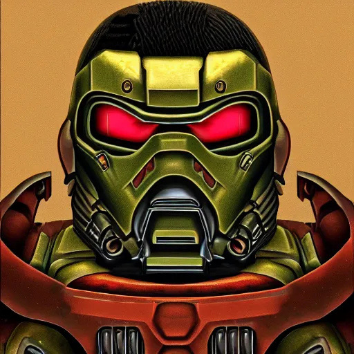 Prompt: portrait of doomguy, highly detailed, render, centered, digital painting