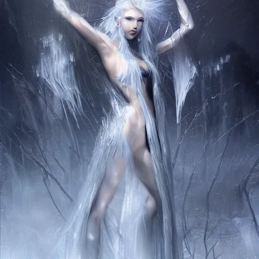 Image similar to kerli koiv as a ice queen, darkwave, darksynth, concept art, sharp, digital matte painting, art by luis royo, greg rutkowski, wlop, dramatic lighting, trending on artstation