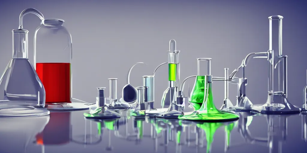 Image similar to instruments being used to mix chemicals, scientist, blender, 3d, apartment