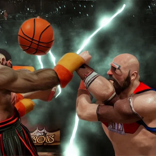 Image similar to kratos fighting in a basketball game