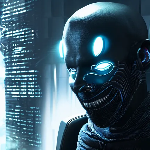 Prompt: evil cyberpunk dark lord, highly detailed, photorealistic portrait, bright studio setting, studio lighting, crisp quality and light reflections, unreal engine 5 quality render