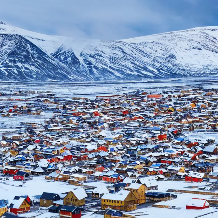 Image similar to a beautiful town in svalbard, snow