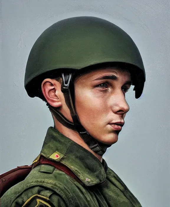Image similar to portrait of a handsome young ukrainian soldier in kyiv, art by denys tsiperko and bogdan rezunenko, hyperrealism