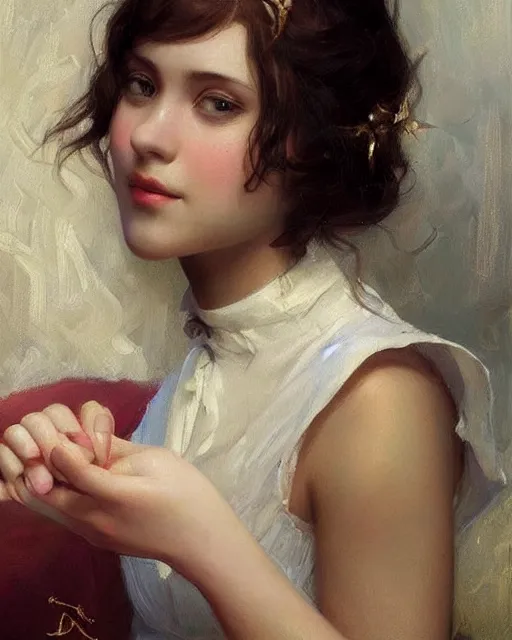 Prompt: a girl rolling a joint, beautiful face, oil on canvas, artstation, by j. c. leyendecker and edmund blair leighton and charlie bowater, beautiful face, octane, very aesthetic!!!!!!!!!!!!!!! stunning gorgeous big eyes