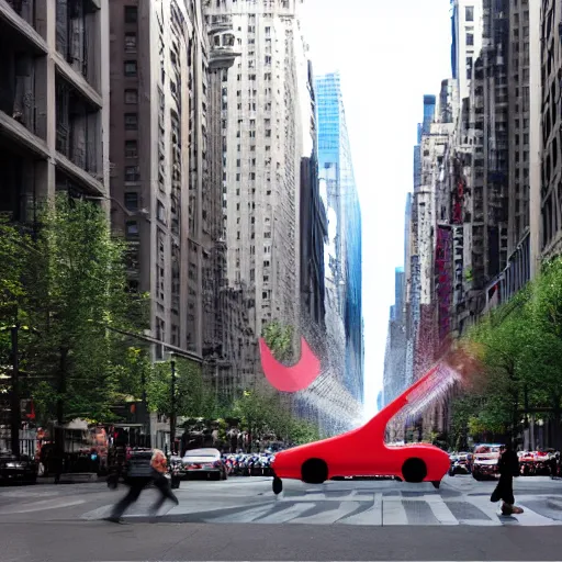 Prompt: a gigantic nike airmax 9 0 shoe in the 5 th avenue, new york, realistic, by origiful, 4 k