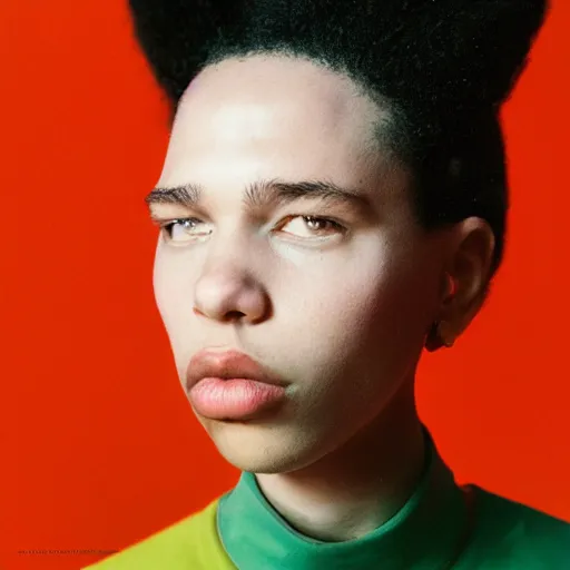 Image similar to realistic photoshooting for a new balenciaga lookbook, color film photography, portrait of a beautiful woman, closeup portrait, by photo in style of tyler mitchell, wes anderson, julia hetta, tim walker, petra collins, 3 5 mm,