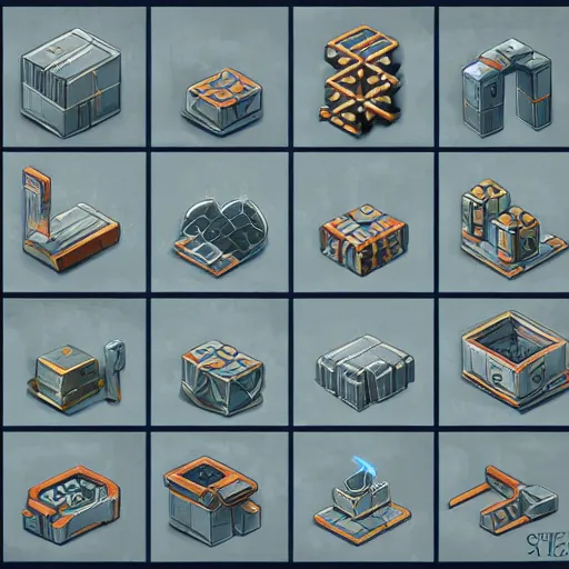 Prompt: set of different isometric blocks from a rpg game by Stanley Artgerm Lau, game pack, assets, WLOP, Rossdraws, James Jean, Andrei Riabovitchev, Marc Simonetti, and Sakimichan, trending on artstation , assets, HD , strong contrast