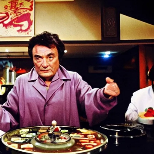 Prompt: Columbo tries hot pot