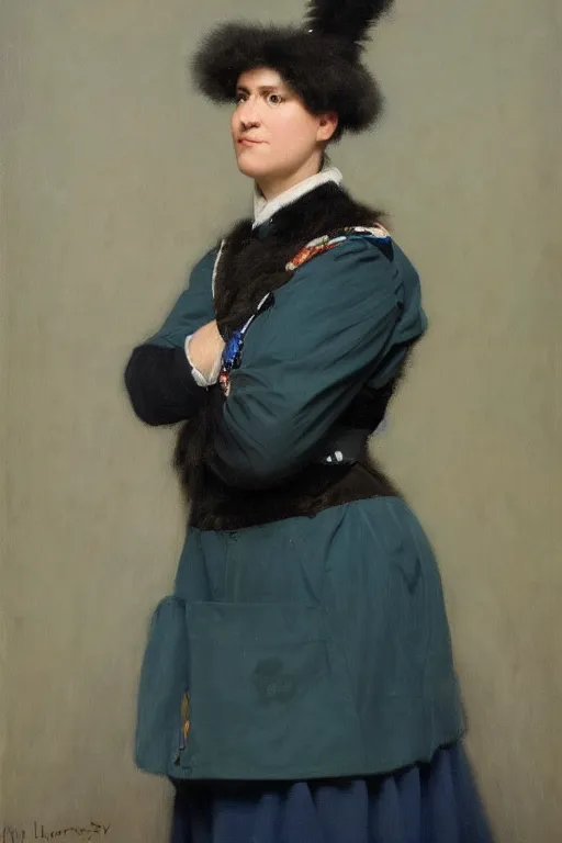 Image similar to facial portrait of the empress of the minnesota timberwolves, 1 8 8 9, in full military garb, midnight blue, aurora green, lake blue, moonlight grey, oil on canvas by william sidney mount, trending on artstation