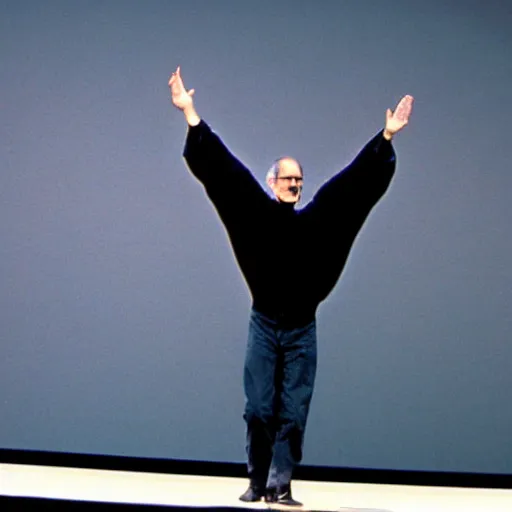 Image similar to steve jobs doing a cartwheel at a keynote