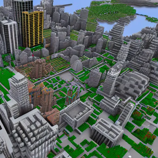 Prompt: perspective city outlook , hyperrealism, no blur, 4k resolution, ultra detailed, style of Minecraft