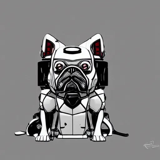 Image similar to « a 2 d cartoon cyborg bulldog sitting down, cyberpunk digital art by greg rutkowsky, cgsociety, 2 d art, cartoon, future tech, sketchfab »