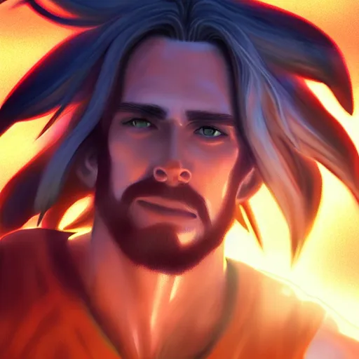 Image similar to jesus christ as a super saiyan 4k, digital art, artstation