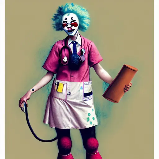 Image similar to clowncore pastel punk young hospital nurse wearing stylish uniform. detailed, portrait, 8 k, artwork by jean - baptiste monge