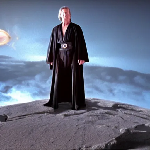 Prompt: brent spiner as a jedi master cinematic scene, wide angle, full body, 3 5 mm