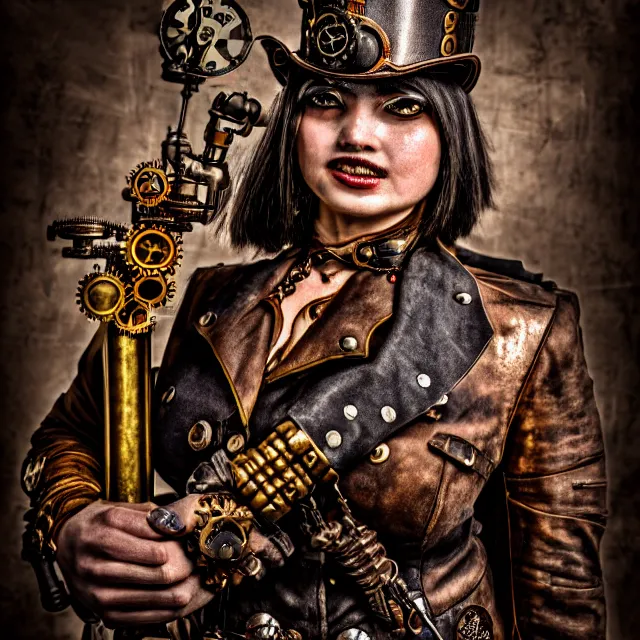 Prompt: steampunk warrior, 8 k, hdr, smooth, sharp focus, high resolution, award - winning photo