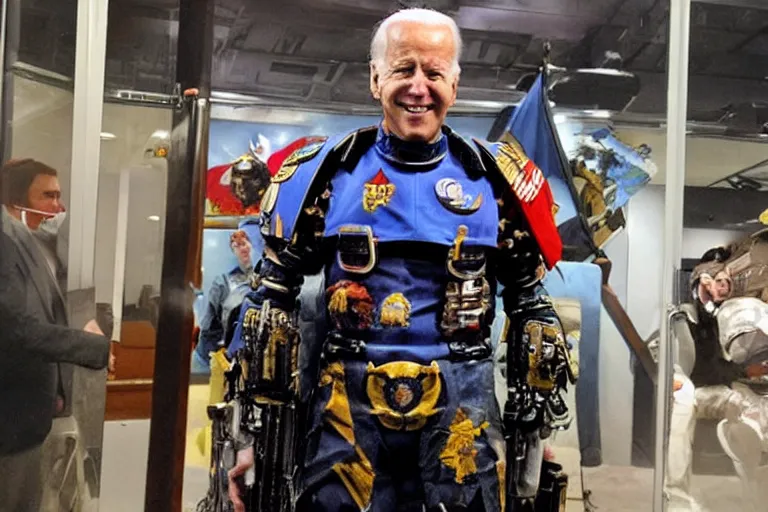 Image similar to joe biden in space marine armor