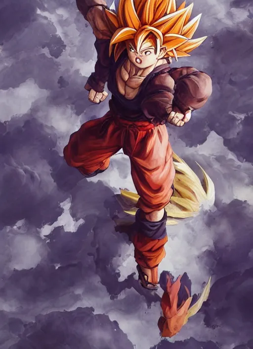 Image similar to semi reallistic gouache gesture painting, by yoshitaka amano, by ruan jia, by Conrad roset, by dofus online artists, detailed anime 3d render of gesture painting of Crono as a super Saiyan, young Crono blond, Crono, Dragon Quest, Crono, goku, portrait, cgsociety, artstation, rococo mechanical, Digital reality, sf5 ink style, dieselpunk atmosphere, gesture drawn