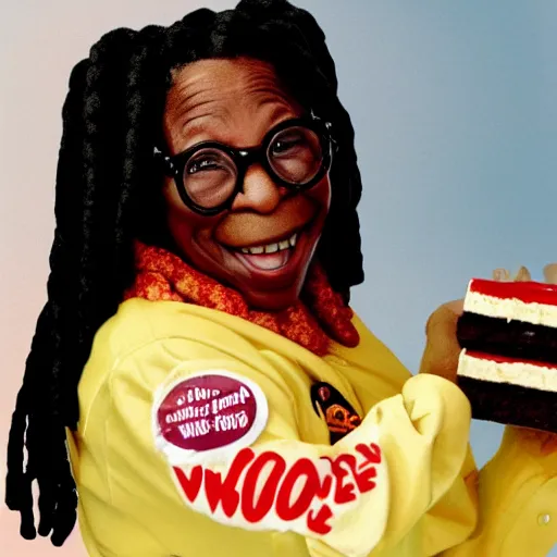 Image similar to whoopi goldberg as the little debbie snack cake girl,