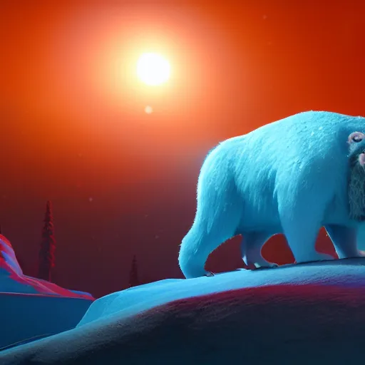 Prompt: a high resolution render symetric of ice age trailer scene sid, octane render blender 8 k isometric dof neon colours