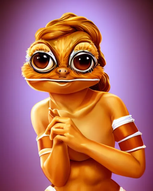 Image similar to beautiful pepe as honey, made of honey, wearing honey - themed miniskirt, award winning creature portrait photography, extremely detailed, artstation, 8 k, sensual lighting, incredible art, wlop, artgerm, backlit, rim lighting, hi - fructose