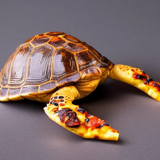 Prompt: turtle with a pizza shell