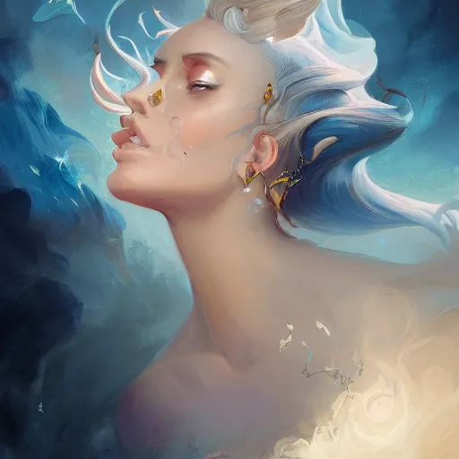 Image similar to portrait of a beautiful emanation, side profile, by pete mohrbacher and artgerm and wlop, digital art, highly detailed, intricate, fantasy, mystical, Trending on Artstation HQ, deviantart, unreal engine, 4K UHD image