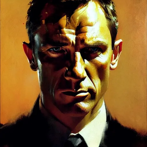 Image similar to portrait of james bond, detailed face, detailed painting, epic lighting, by ilya repin, phil hale and kent williams