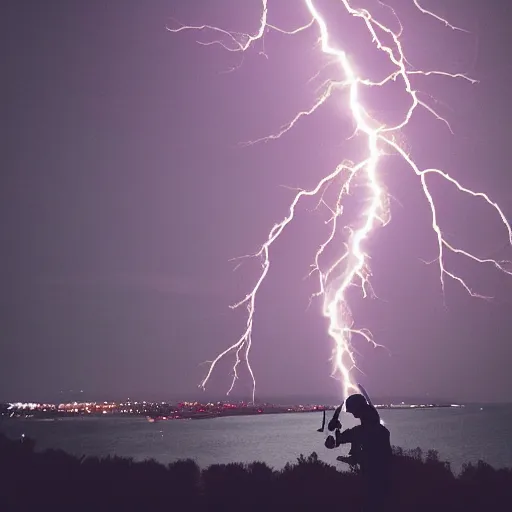 Image similar to photo of a ninja shooting lightning out of hand