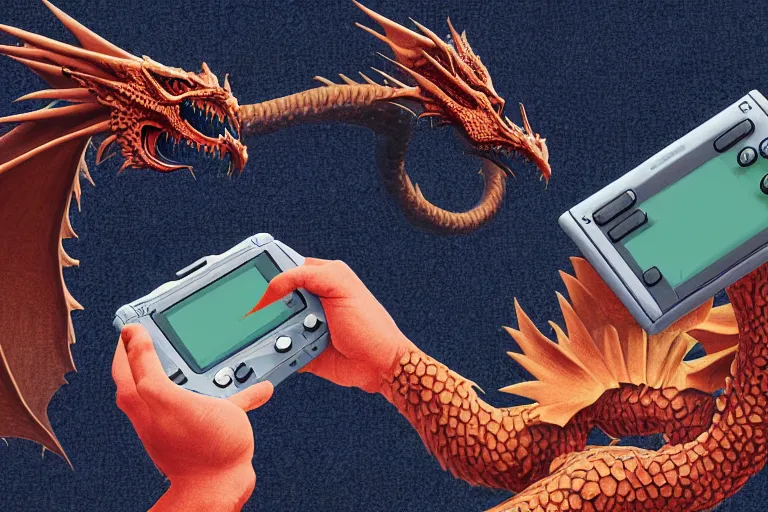 Image similar to a humanoid dragon playing on the gameboy, 4 k, hd, digital art