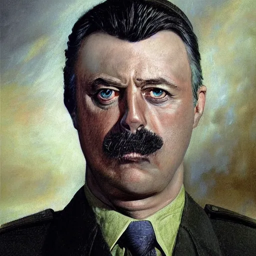 Image similar to Portrait of Igor Ivanovich Strelkov while he is calling for total war mobilization, photo-realistic, color image, 2K, highly detailed, by H.R.Giger